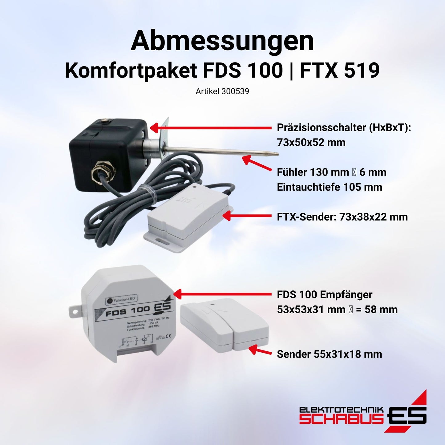 Abmessungen des Komfortpaket-FDS100-Funkabluftsteuerung-FTX519- Temperaturwächter