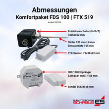 Abmessungen des Komfortpaket-FDS100-Funkabluftsteuerung-FTX519- Temperaturwächter