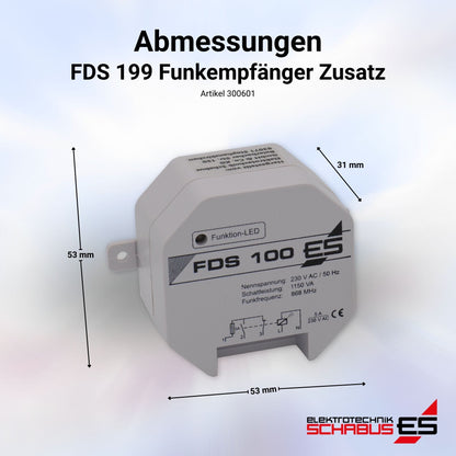 Abmessungen FDS 199 zusätzicher Funkempfänger für Abluftsteuerung