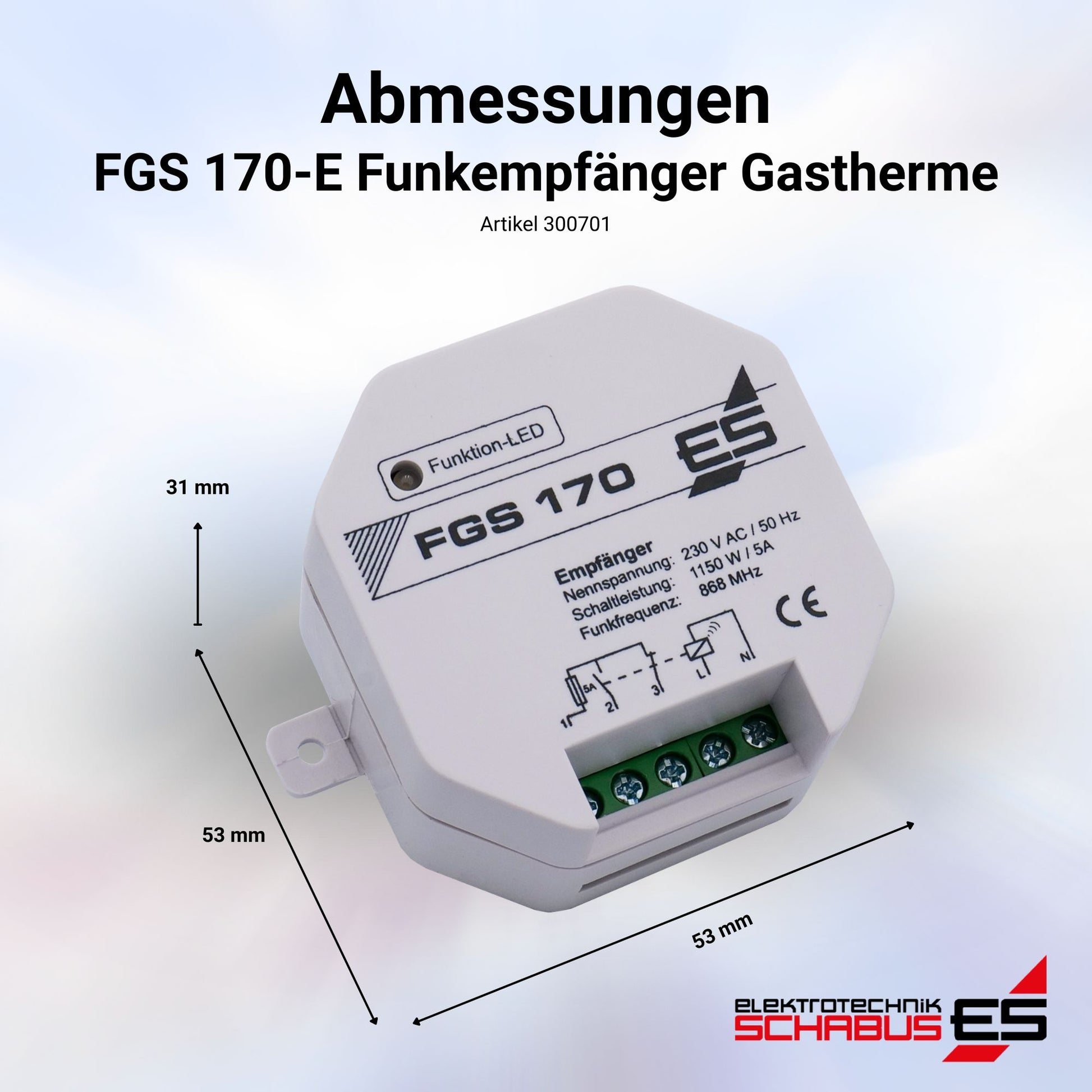 Abmessungen des FGS-E zusätzlicher Funkempfänger für Gasthermensteuerung