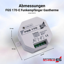 Abmessungen des FGS-E zusätzlicher Funkempfänger für Gasthermensteuerung