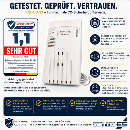 GX-CO-12 Kohlenmonoxid-Melder mit TÜV-Prüfung, elektrochemischem Sensor und 85 dB Alarm