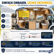 GX-CO-12 CO-Melder für Freizeitfahrzeuge mit Montageposition und Anschluss an das 12 V oder 24 V Bordnetz