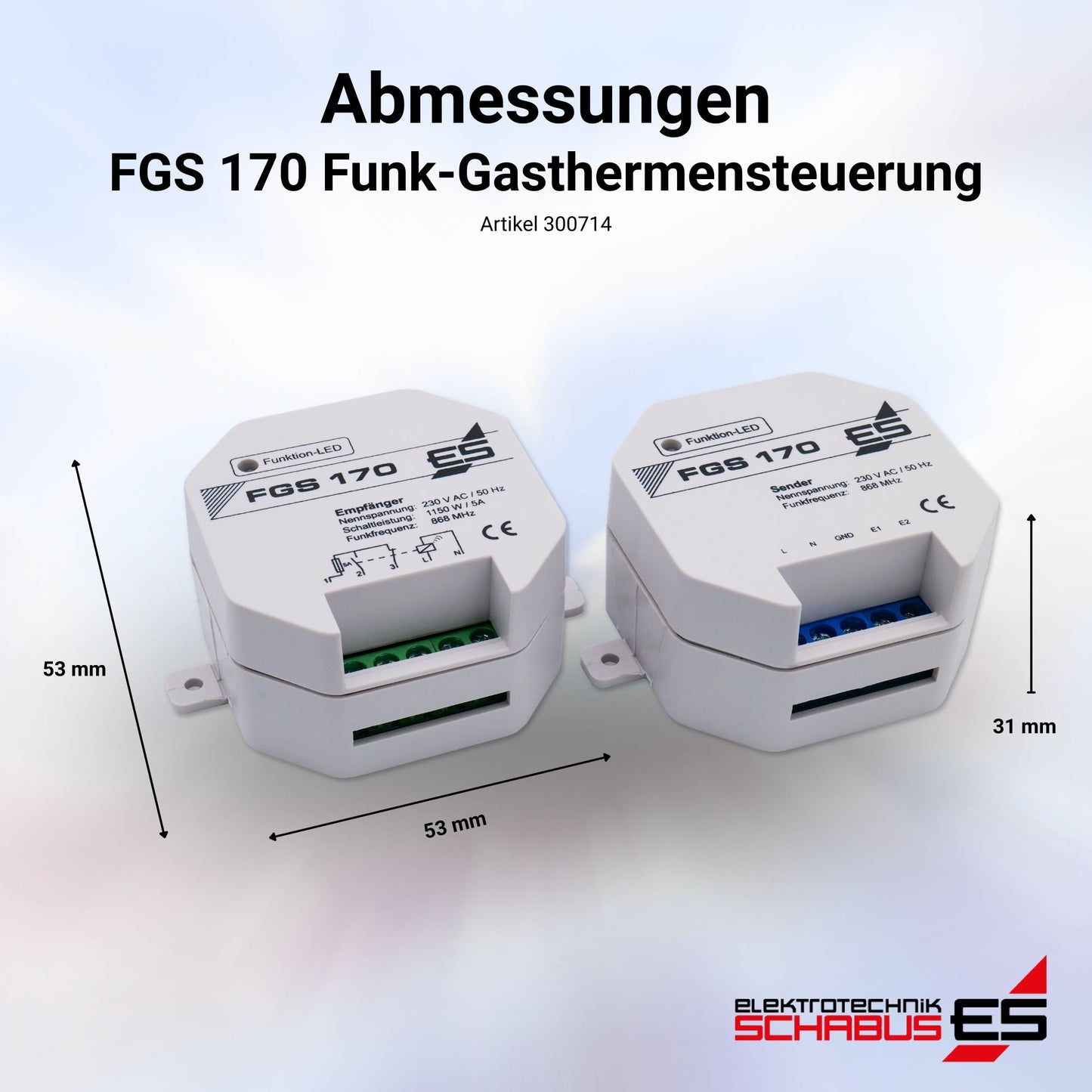 Abmessungen FGS 170 Funk-Gasthermensteuerung