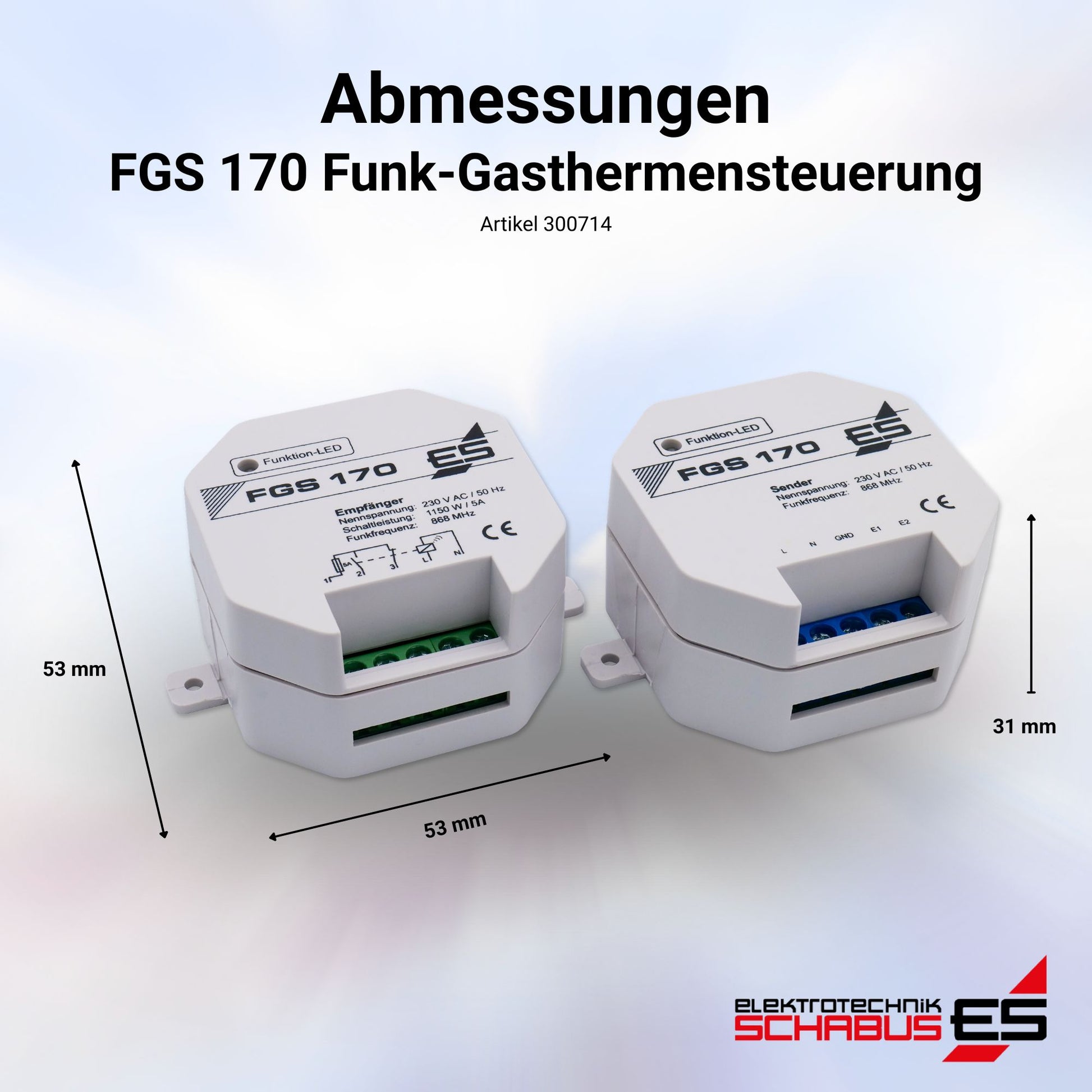 Abmessungen FGS 170 Funk-Gasthermensteuerung