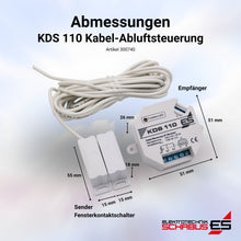 Abmessungen der KDS110 Kabel-Abluftsteuerung