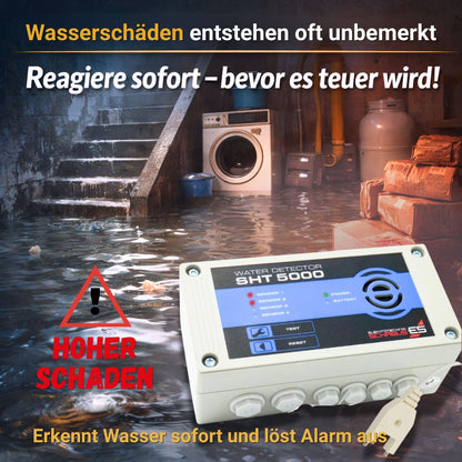 Wassermelder erkennt Wasser sofort und löst Alarm aus - Sofortige Reaktion bevor der teure Schaden entsteht
