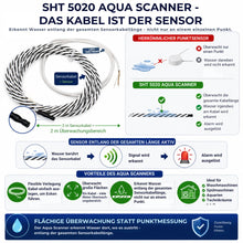 Aqua Scanner SHT 5020 erkennt Wasser entlang der gesamten Sensorkabellänge. Im Vergleich zu herkömmlichen Punktsensoren wird Feuchtigkeit an jeder Stelle des Kabels erkannt.