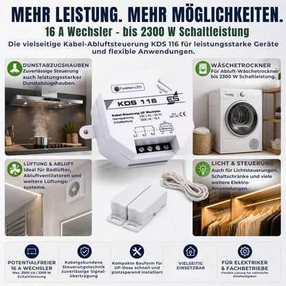 KDS 116 Kabel-Abluftsteuerung mit 16 A Wechsler für leistungsstarke Geräte bis 2300 W