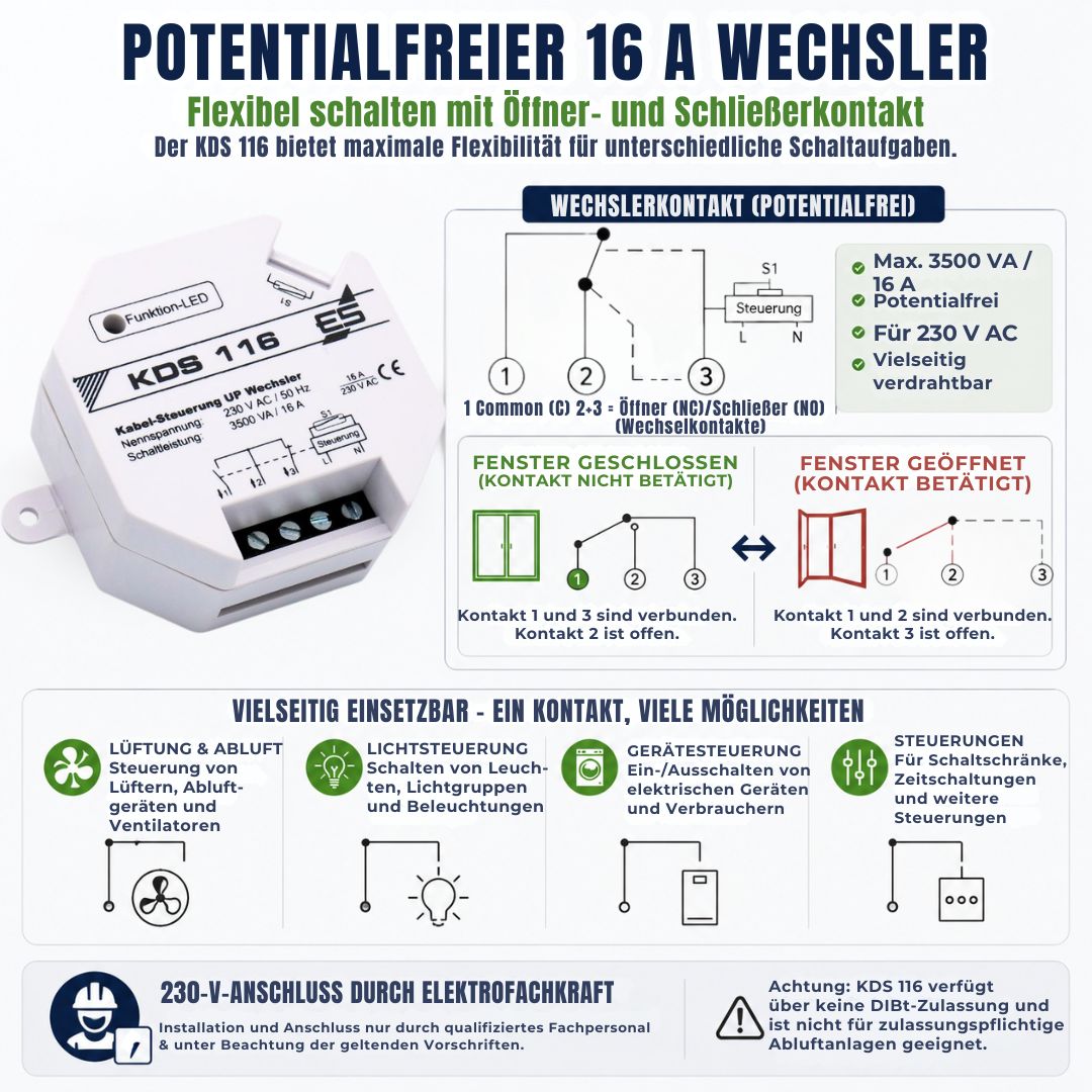 KDS 116 mit potentialfreiem 16 A Wechsler für flexible Schalt- und Steuerungsaufgaben