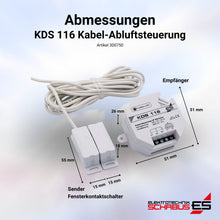Abmessungen der KDS 116 Kabel-Abluftsteuerung