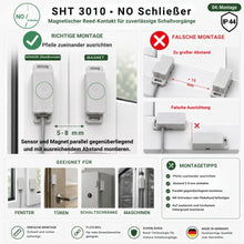 Montagehinweise für den Schabus SHT 3010 Reedkontakt Schließer IP44 mit korrekter Ausrichtung, optimalem Abstand und typischen Einbaubeispielen.