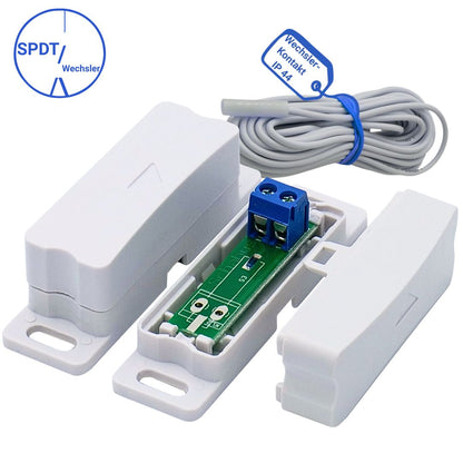 SHT 3030 Reedkontakt Wechsler (SPDT) IP44 mit Sensor, Magnet und 8 m Anschlusskabel von Schabus