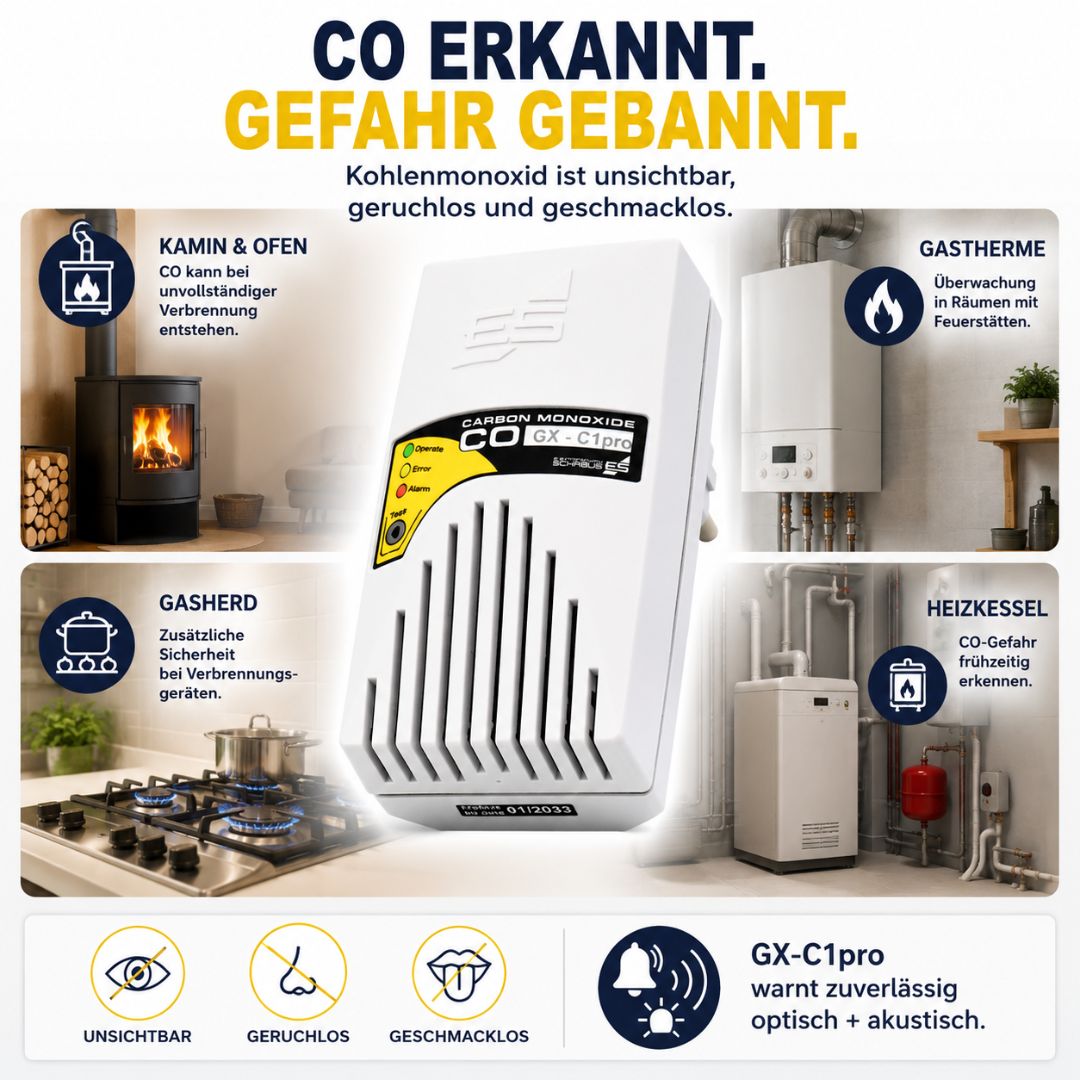 GX-C1pro CO-Melder zur Überwachung bei Kamin, Ofen, Gastherme, Gasherd und Heizkessel
