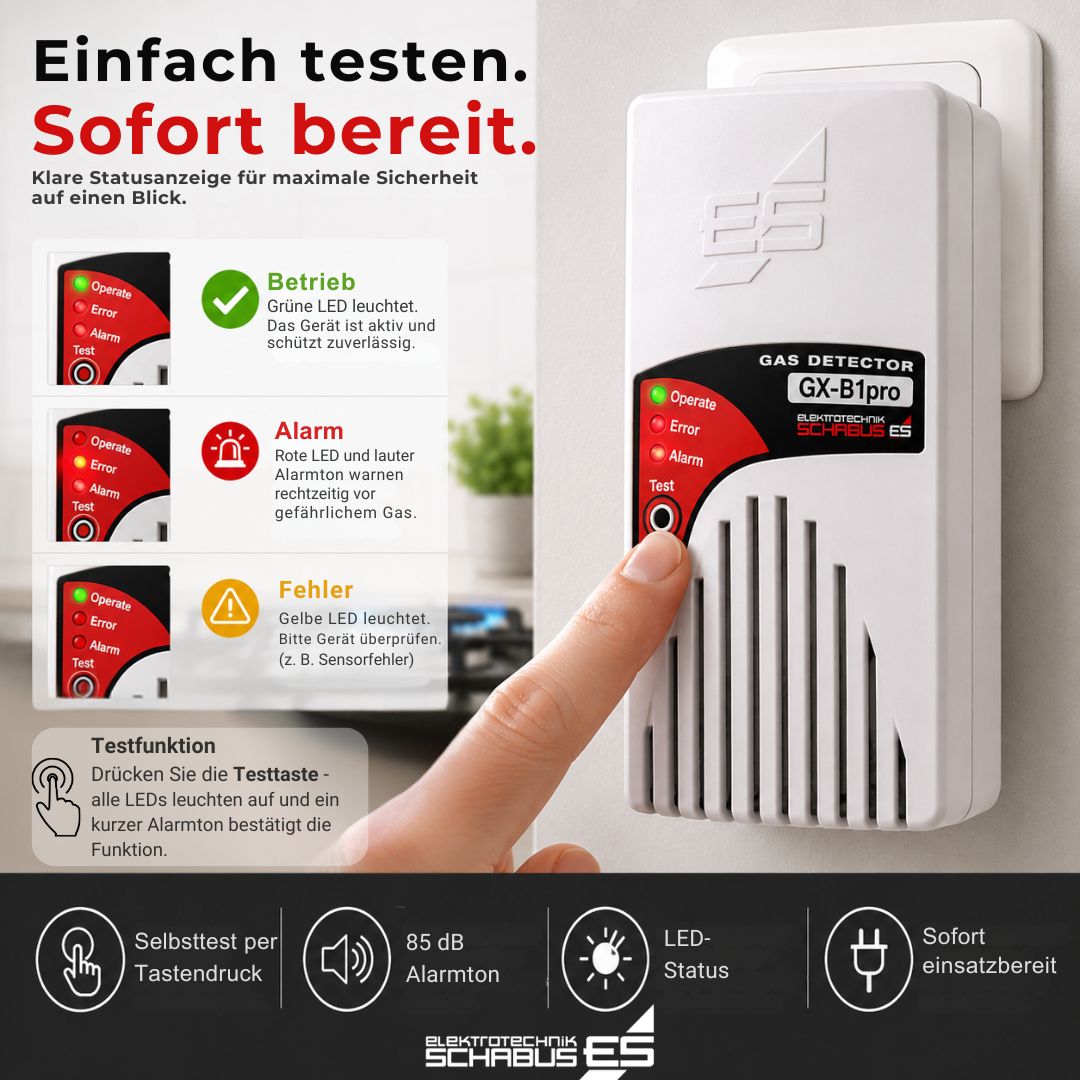 GX-B1pro Gaswarner mit Testtaste, LED-Statusanzeige und einfacher Funktionskontrolle für maximale Sicherheit im Alltag.