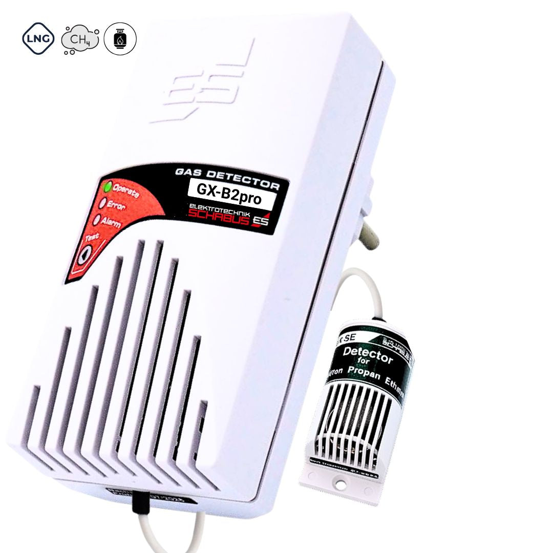 SCHABUS GX-B2pro Gaswarner mit externem Sensor und 2,5 m Sensorkabel zur Überwachung von Erdgas, Stadtgas, Methan, Propan und Butan.