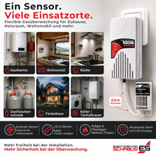 Flexibler GX-B2pro Gaswarner für Heizraum, Küche, Wohnmobil, Ferienhaus, Keller, Technikraum und Gasflaschenschrank mit externem Sensor.