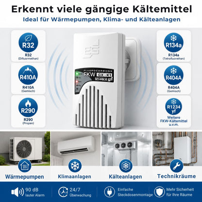 GX-K1 Kältemittelwarngerät für R32, R410A, R290 und weitere Kältemittel für Wärmepumpen, Klimaanlagen und Kälteanlagen.