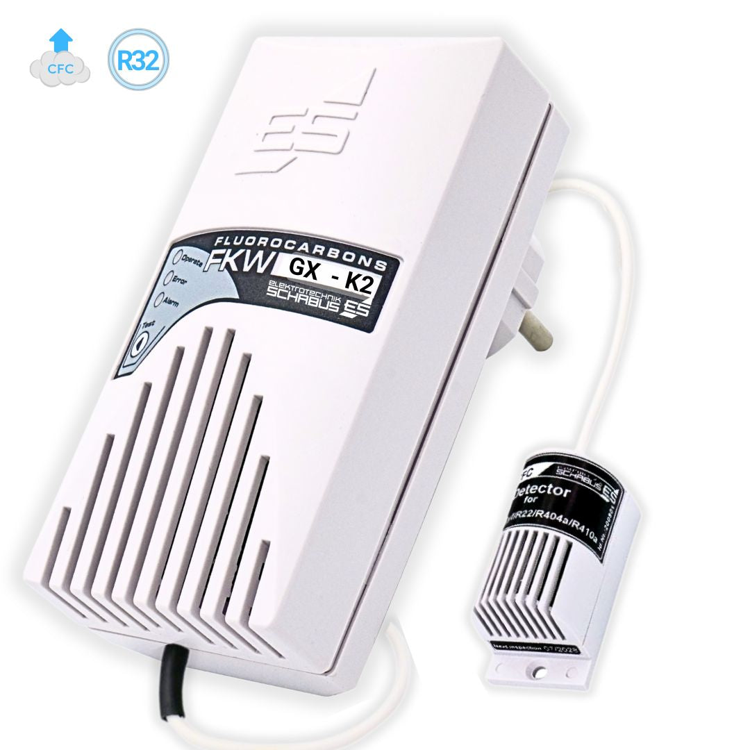 GX-K2 Kältemittelwarngerät mit externem Sensor zur Überwachung von R32 und weiteren Kältemitteln bei Wärmepumpen und Klimaanlagen