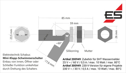 Klapp-Schwimmerschalter 230 Volt
