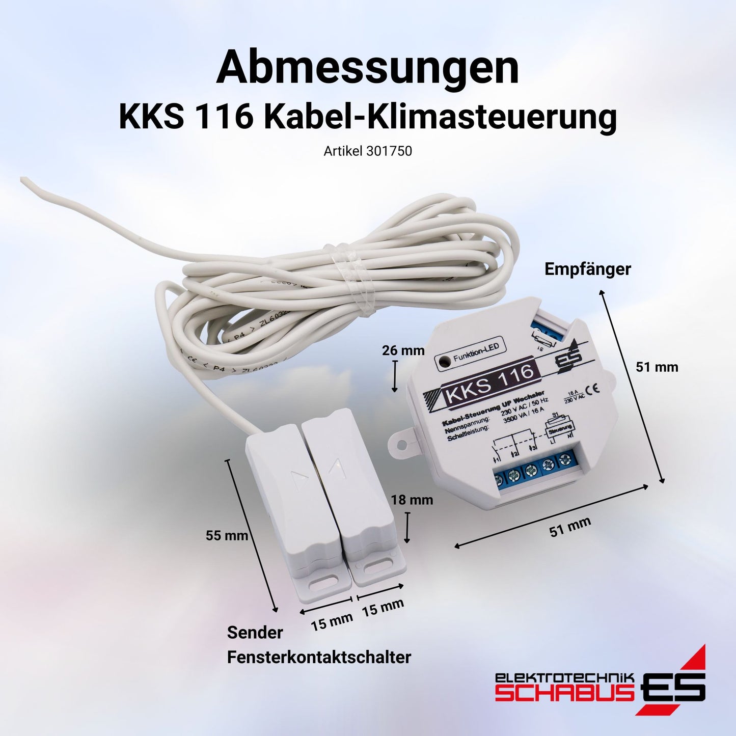 Abmessungen der KKS116 Kabel-Klimasteuerung
