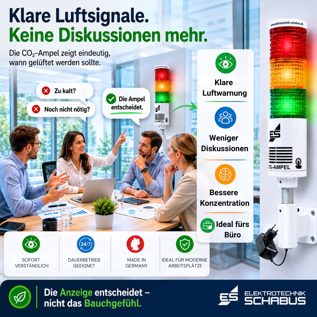CO₂-Ampel Office reduziert Diskussionen über das Lüften durch klare LED-Signale und objektive Luftqualitätsanzeige im Büroalltag.
