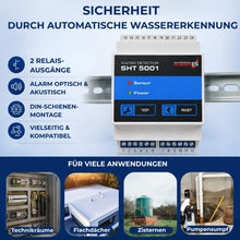 Wassermelder SHT 5001 mit 2 Relais-Ausgängen, Alarmfunktion und Einsatz in Technikräumen, Zisternen und Pumpensumpf