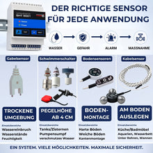 Wassermelder SHT 5001 kompatibel mit Gabelsensor, Schwimmerschalter, Bodensensor und Kabelsensor für verschiedene Anwendungen