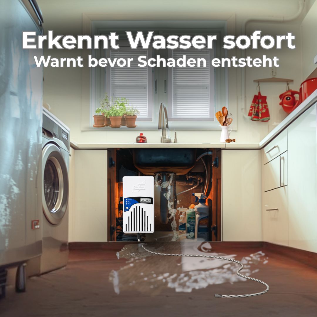 Wassermelder erkennt Wasser sofort dank Sensorkabel bevor Schaden entsteht