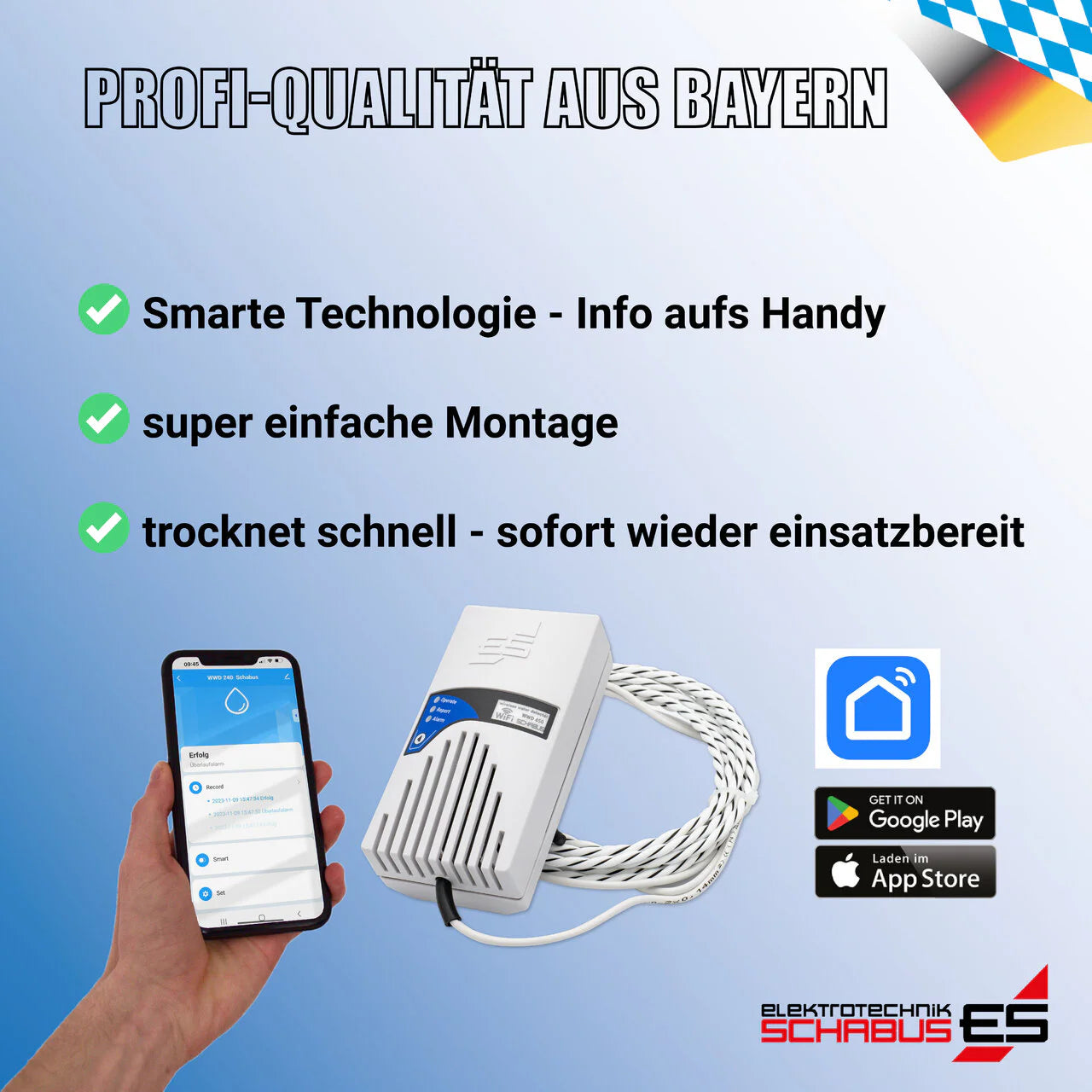 WWD 450 Smart-Wassermelder mit Sensorkabel 230 VAC/50Hz/Schukostecker