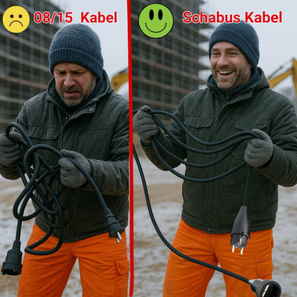Anwendung Verlängerungskabel Vergleich normales Kabel zu Schabus Kabel