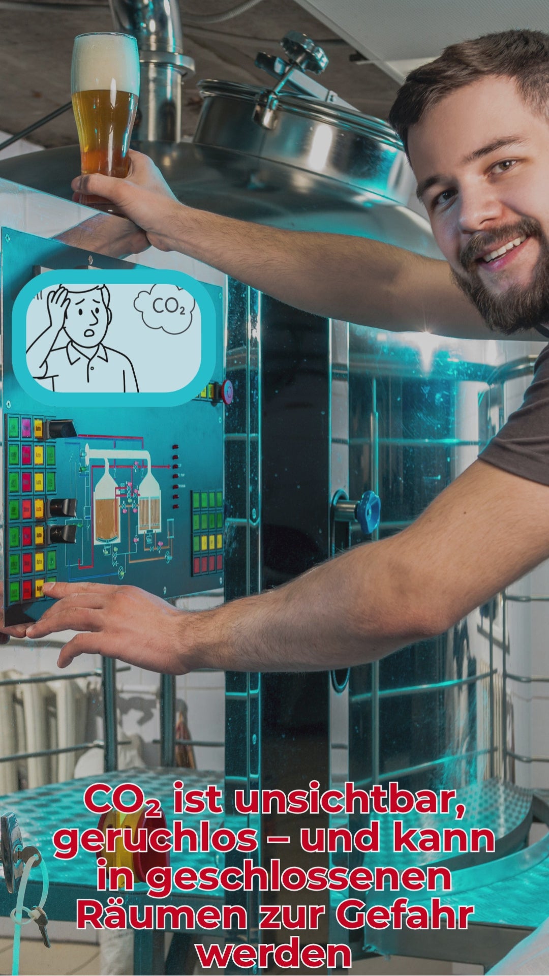 Videoclip CO2 Melder mit externem Sensors für Brauereien, Kühlräume, Schankanlagen