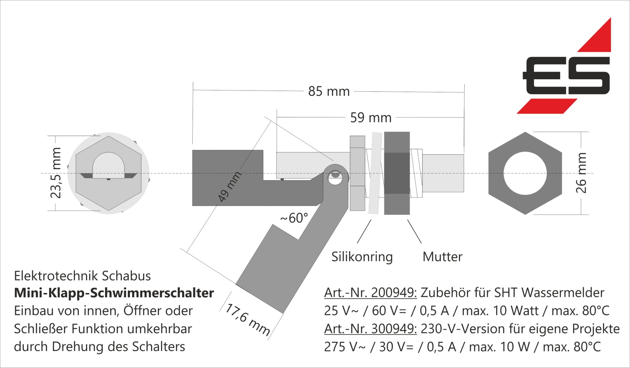 Klappschwimmerschalter Kunststoff - Warnsysteme Wasser