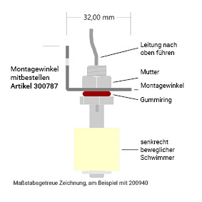 Installation drawing Angle bracket with pendant float switch