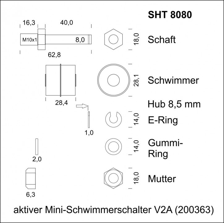 SHT 8080 aktiver Mini-Schwimmerschalter
