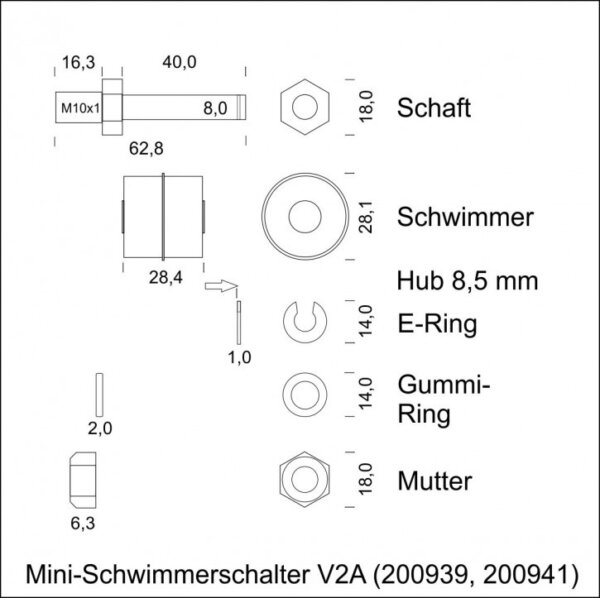 Mini-Schwimmerschalter Edelstahl V2A Wechsler